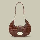 Sleek Crocodile Pattern Crossbody Crescent Bag Brown